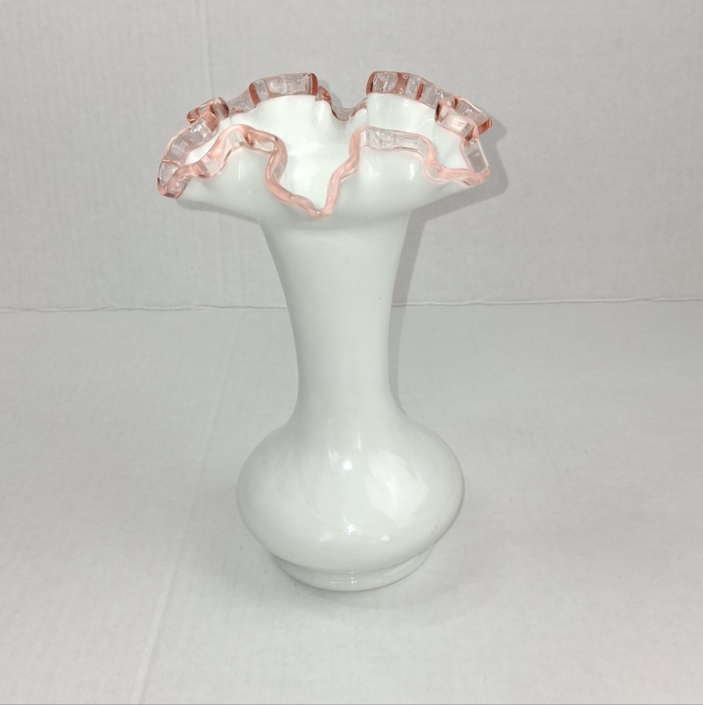 Fenton Rose Crest Art Milk Glass 8" Vase
